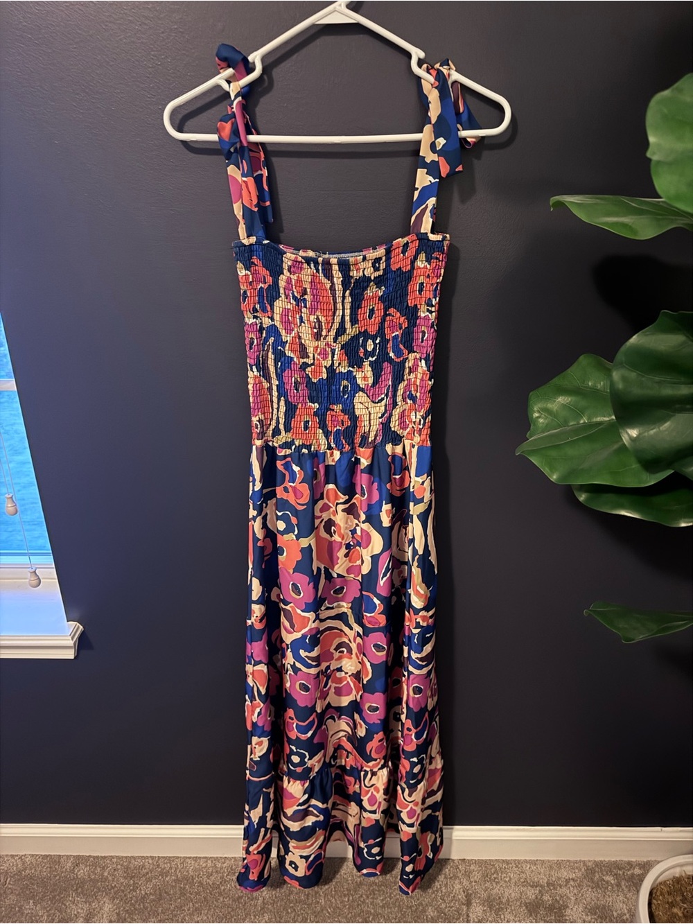 Floral Smocked Maxi Dress - Navy and Pink